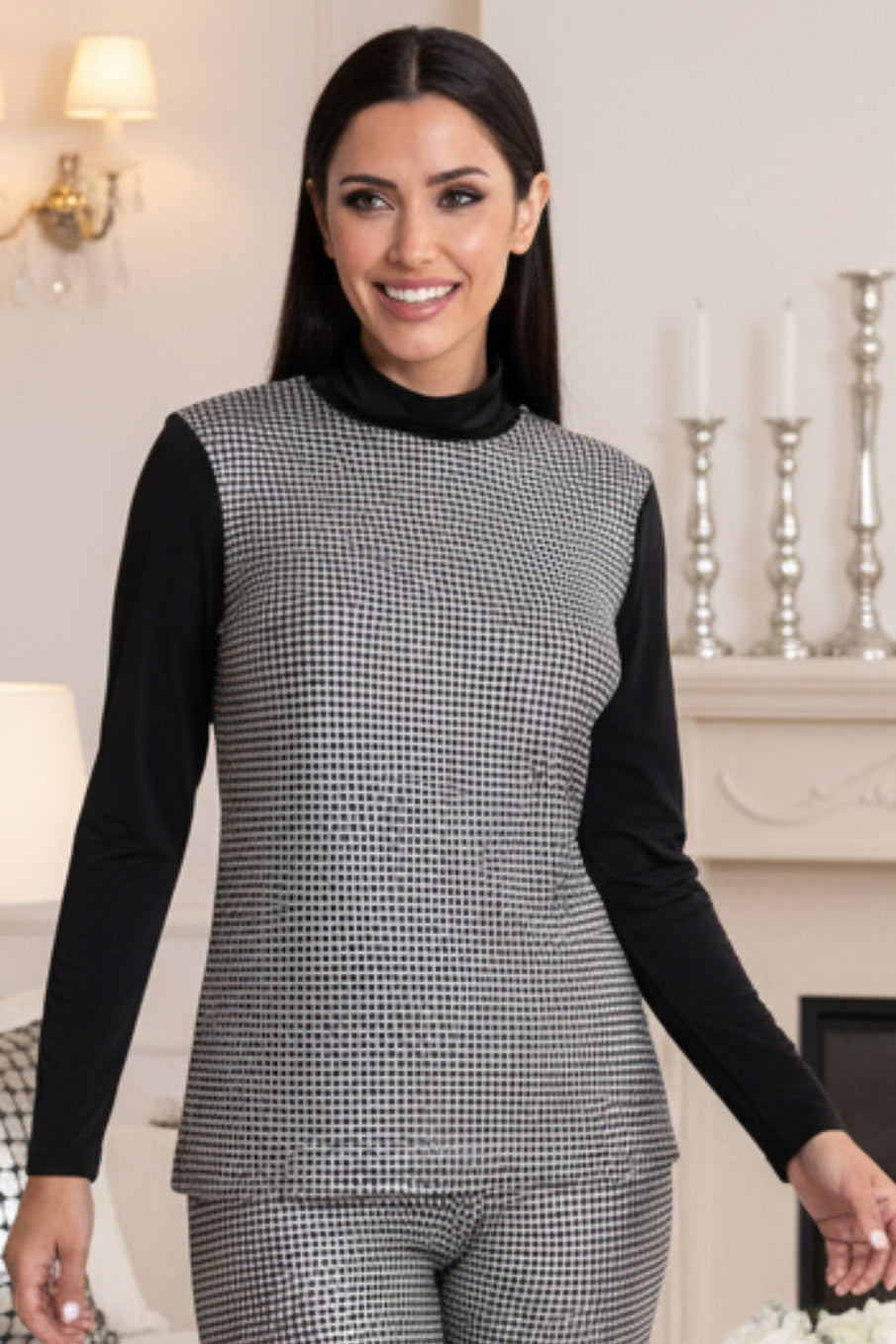 Molly Liquid Silver Fitted Long Sleeve Top