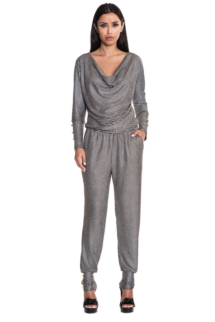 Jeff Draped Neck Liquid Silver Jumpsuit