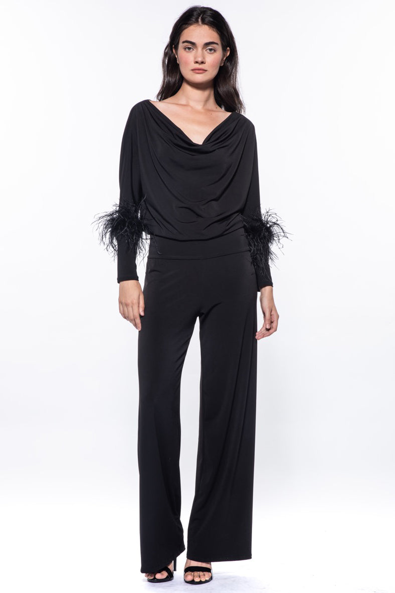 Angie Feather Cuff Cowl Jumpsuit