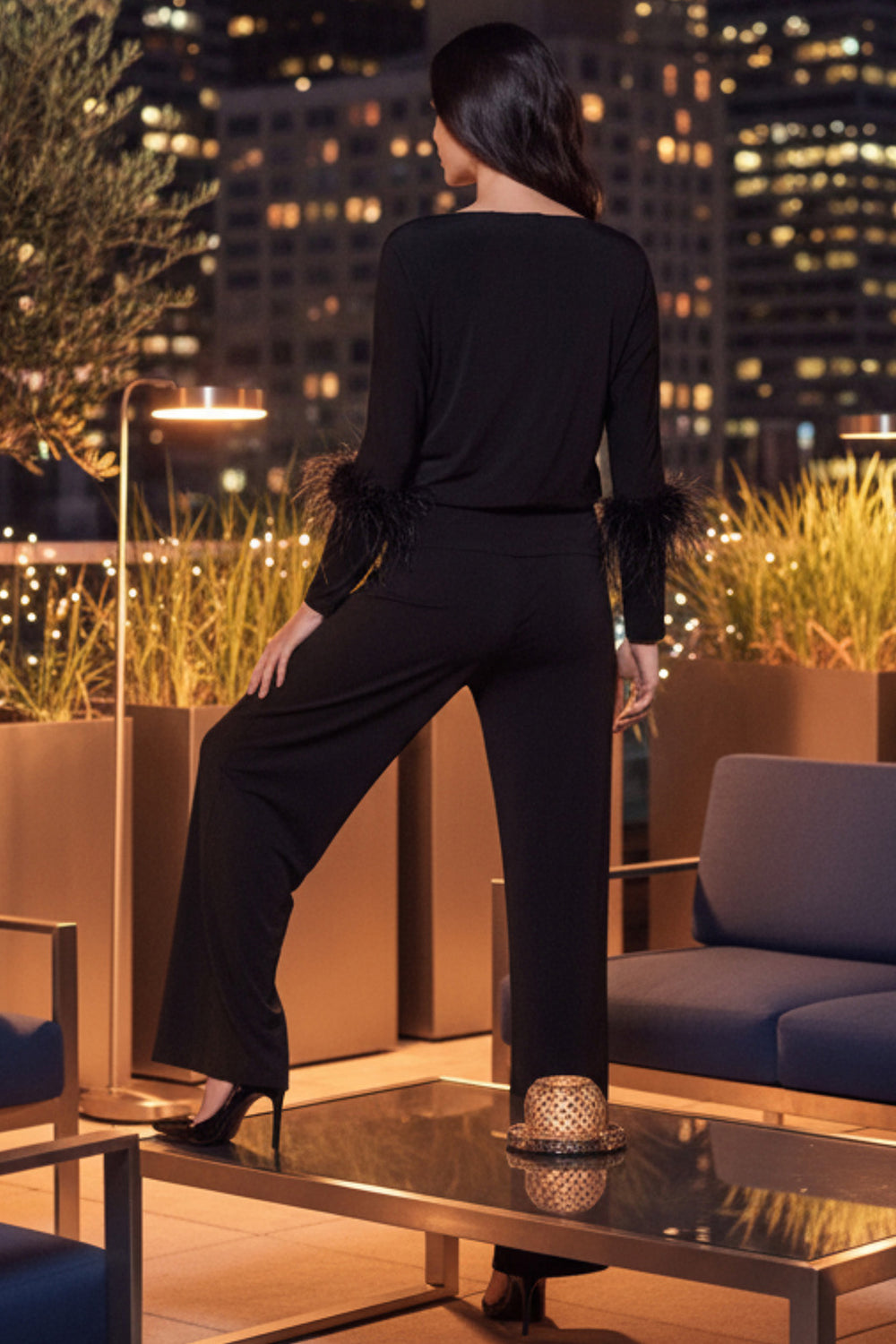 Angie Feather Cuff Cowl Jumpsuit | Julian Chang