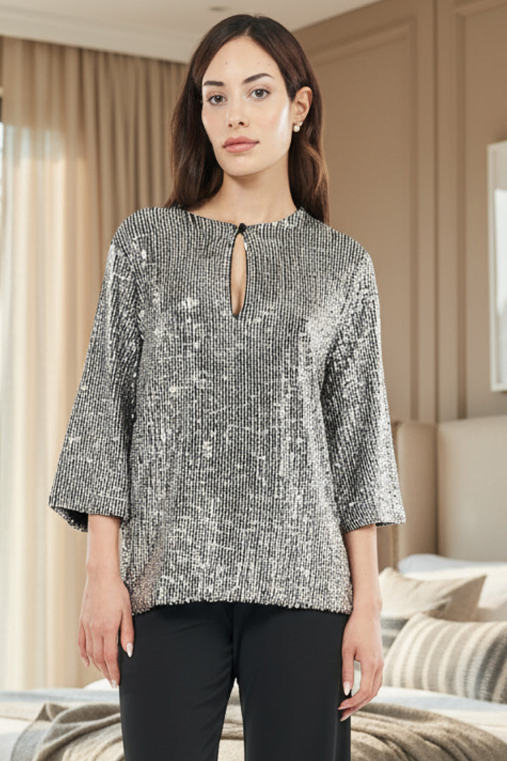 Liz Silver Sequin Keyhole Top