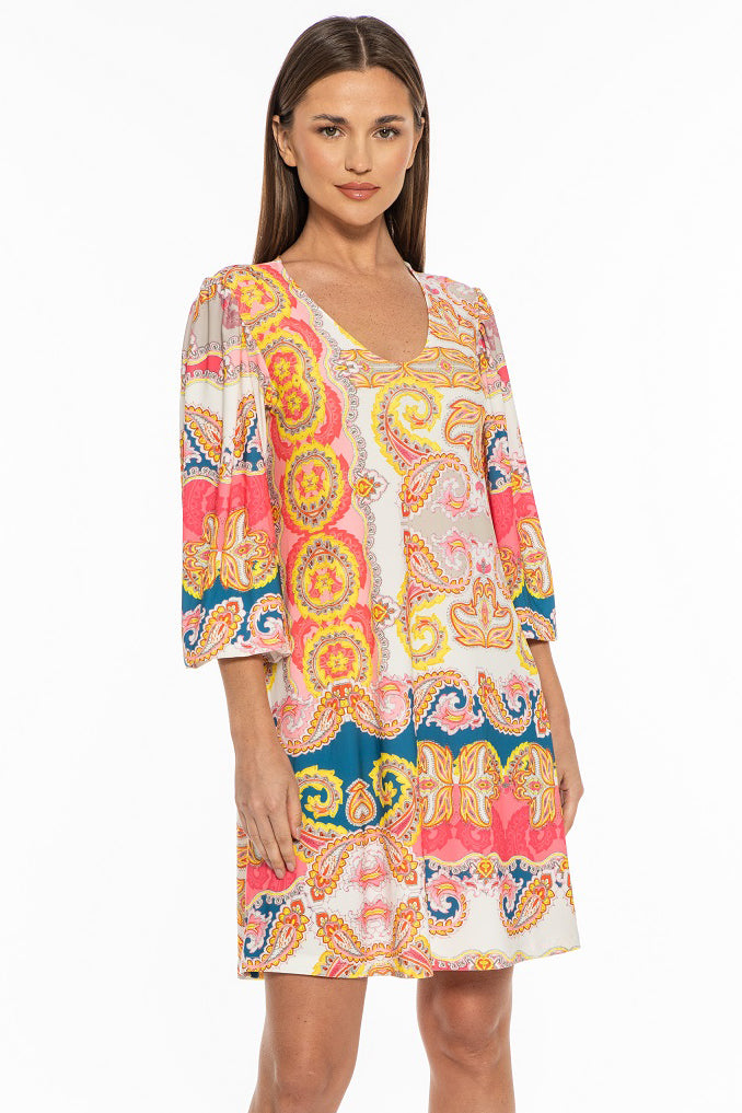 Jane Printed V Neck Cocktail Dress