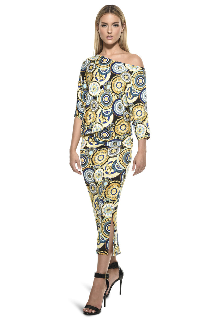 Mariel Asymmetrical Off The Shoulder Midi Dress