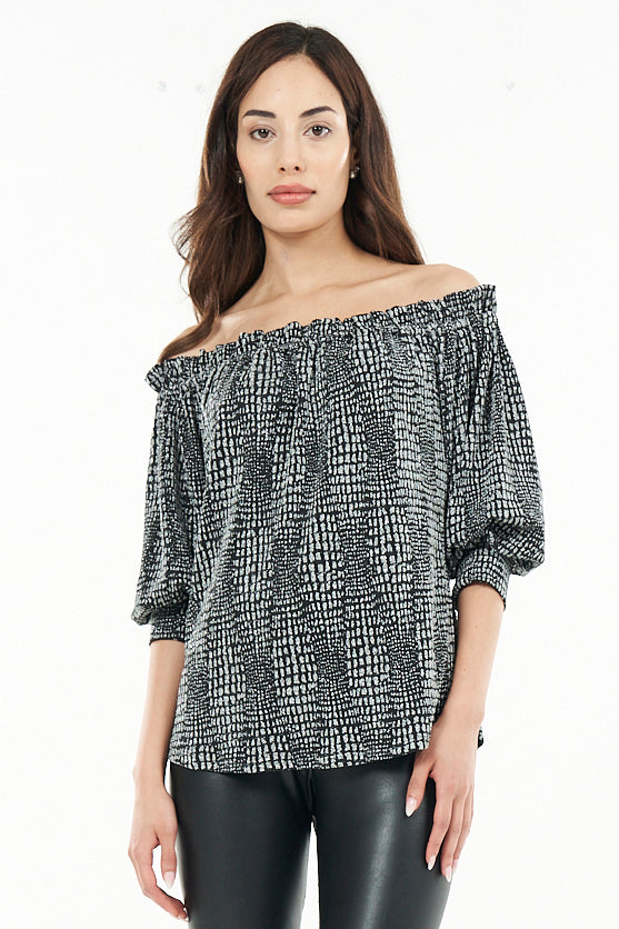 Gaby Off The Shoulder Silver Snake Top | Julian Chang