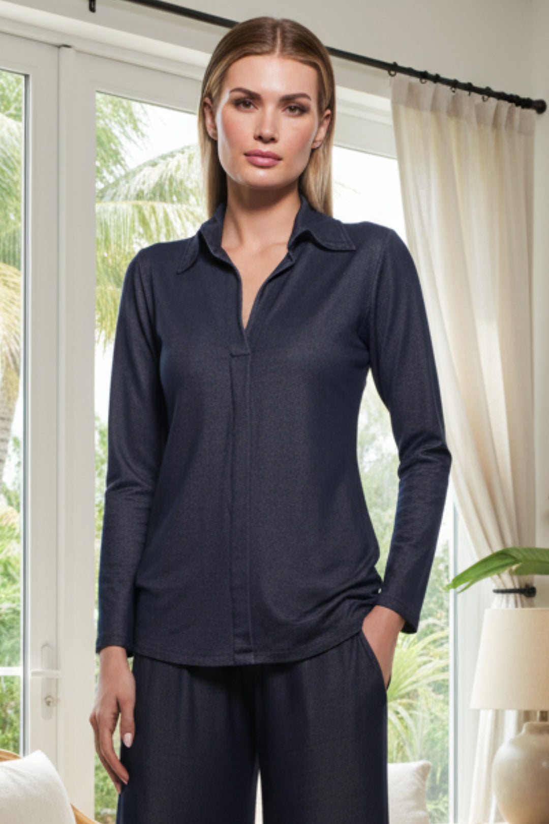 Anderson Collared V-Neck Top | Julian Chang