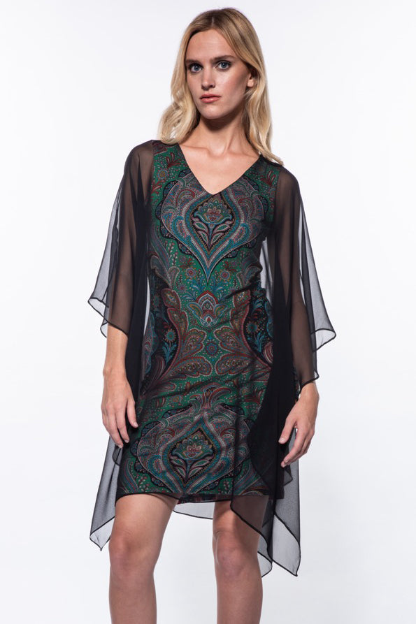 Ava Imperial Print Sheer Overlay Dress