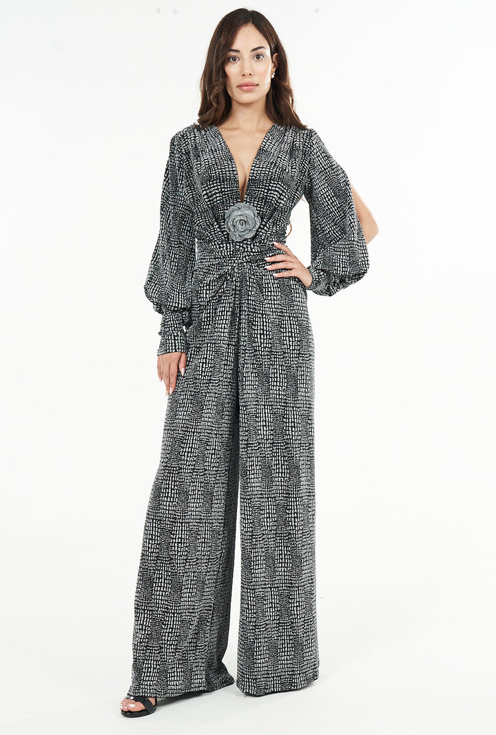 Karen Plunge Neck Wide-Leg Jumpsuit | Julian Chang
