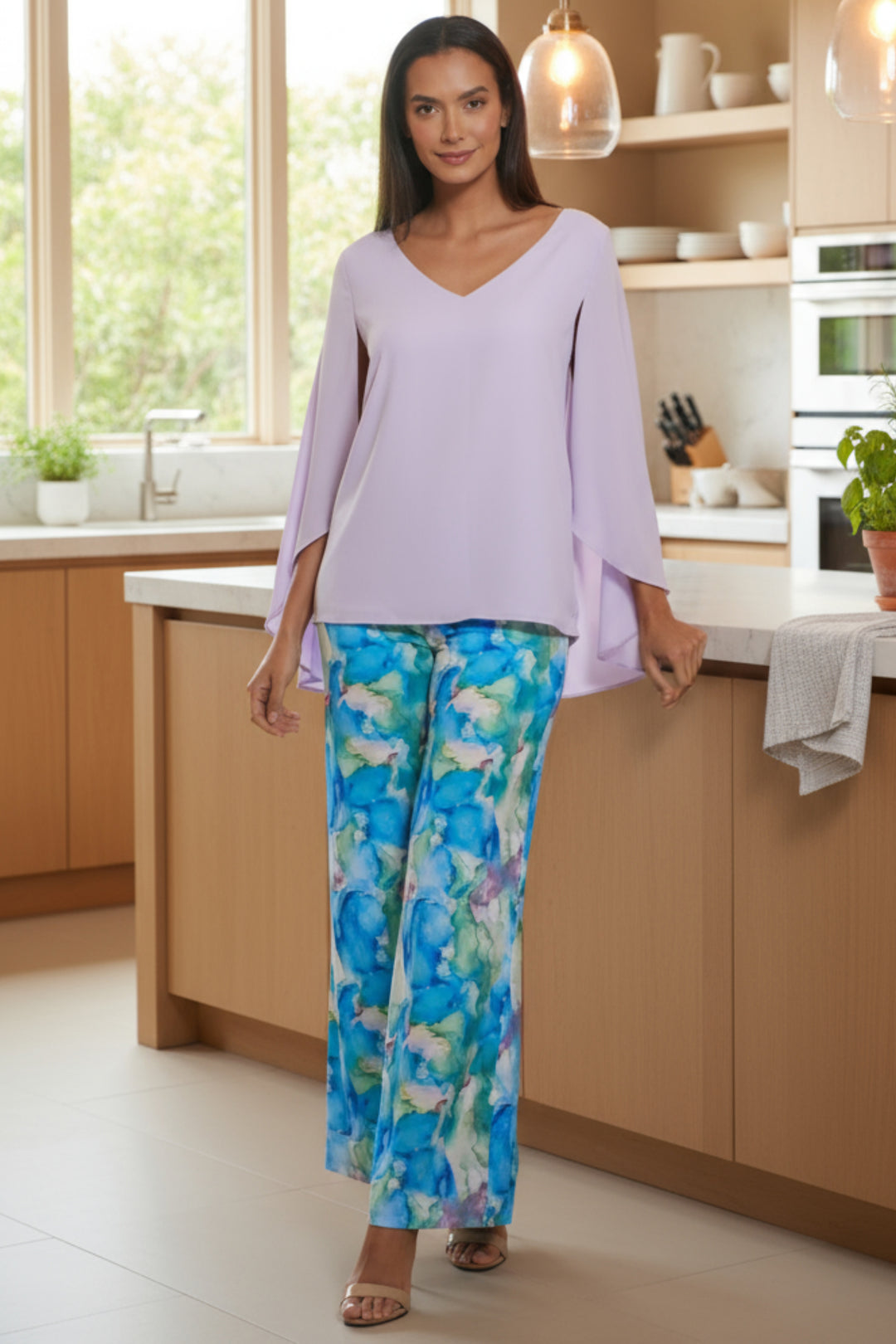 Bella Draped Cape Sleeve V Neck Top