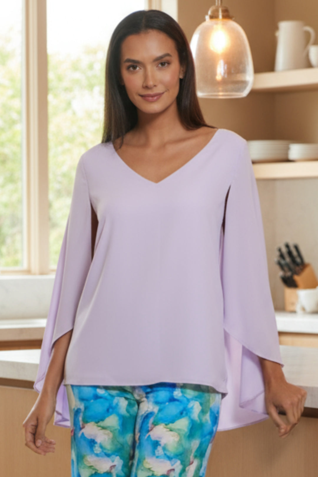 Bella Draped Cape Sleeve V Neck Top