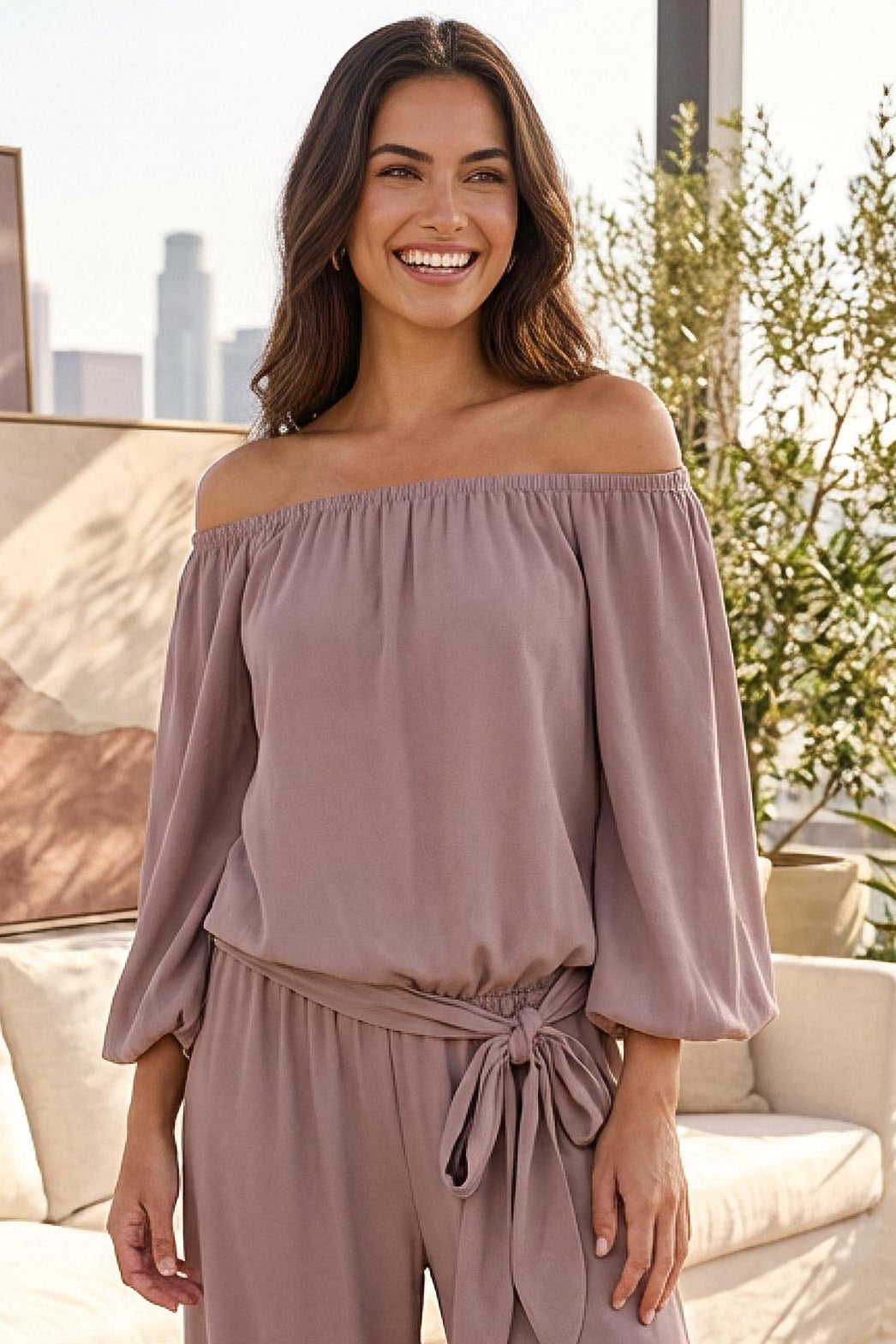 Luna Off the Shoulder Tie Hem Top