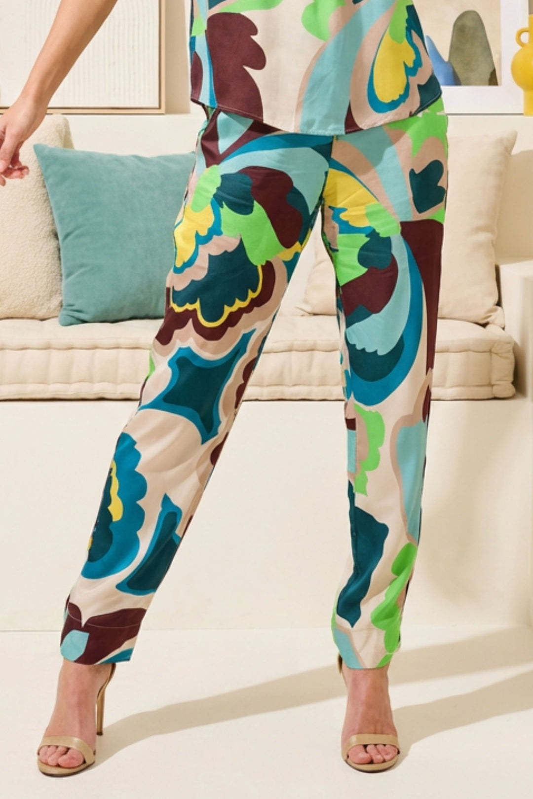 Jace Adore Tapered Pant front view with bold floral print