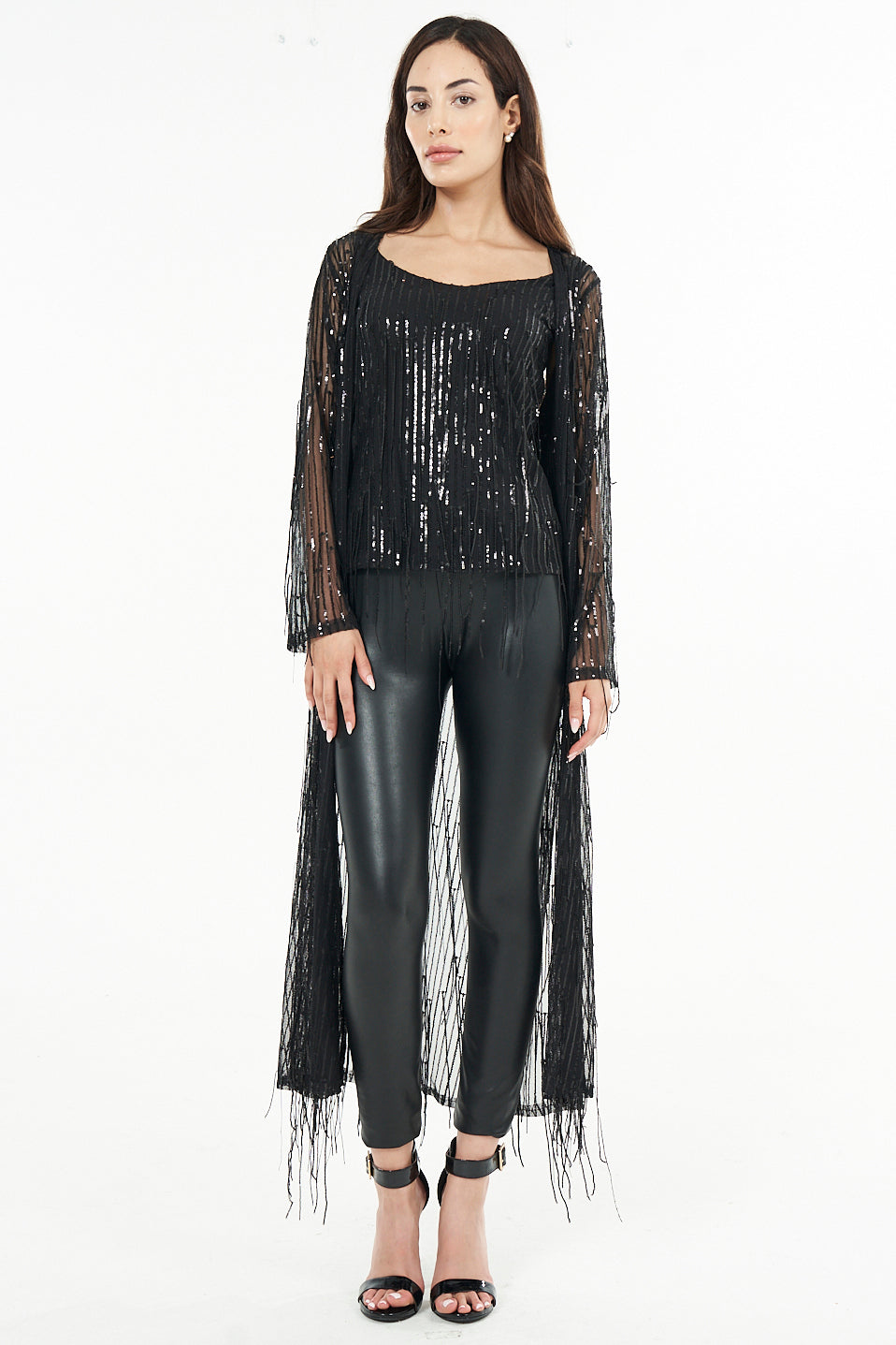 Ray Sequin Fringe Maxi Duster Jacket