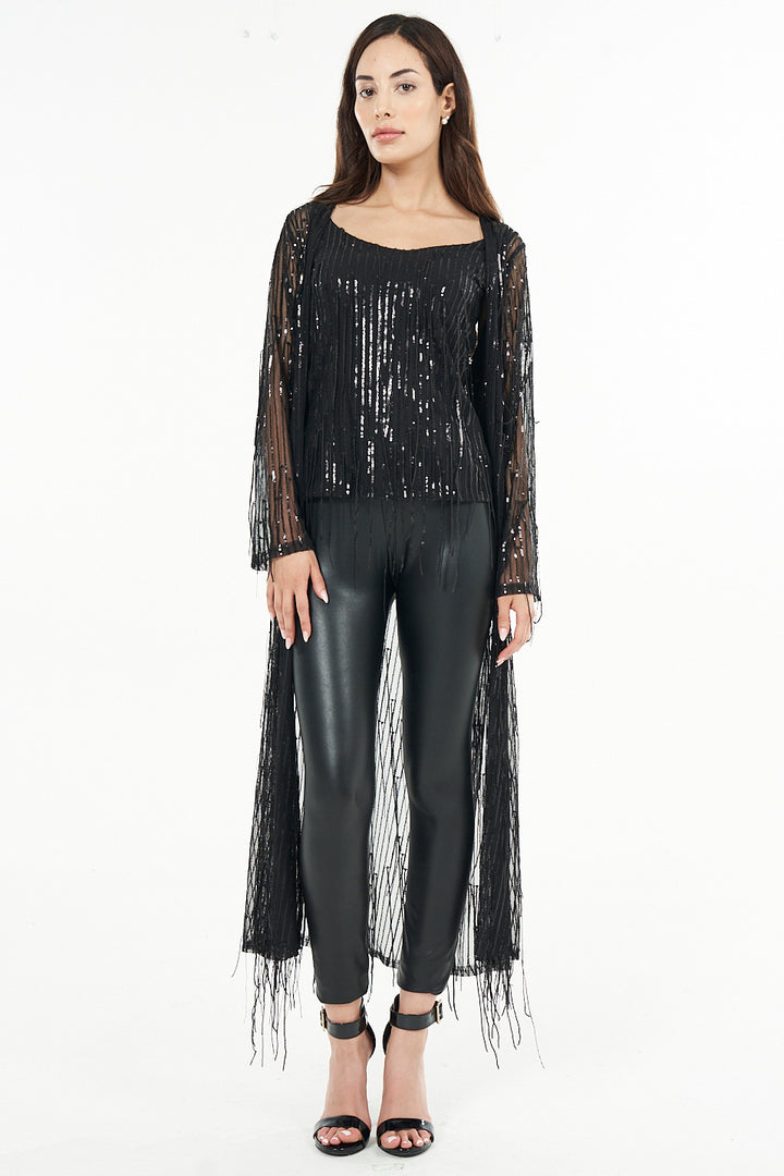 Ray Sequin Fringe Maxi Duster Jacket