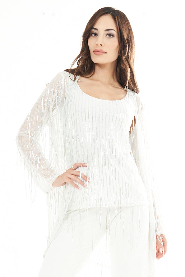 Ray Sequin Fringe Mini Duster Jacket