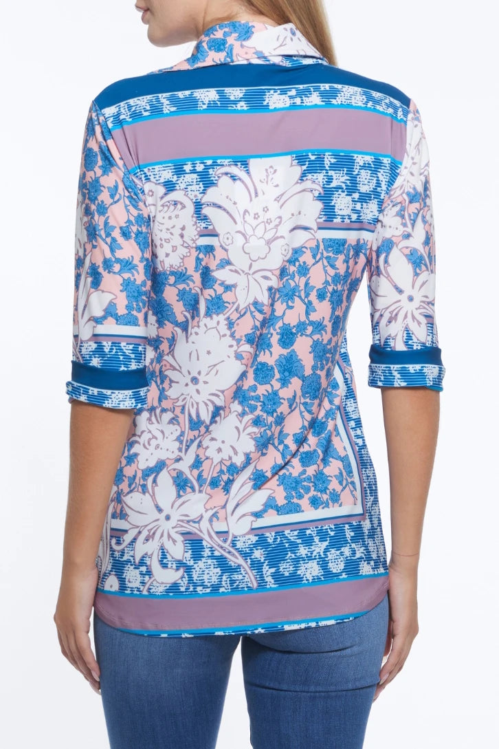 Tomas Liberty Print Collared V Neck Top