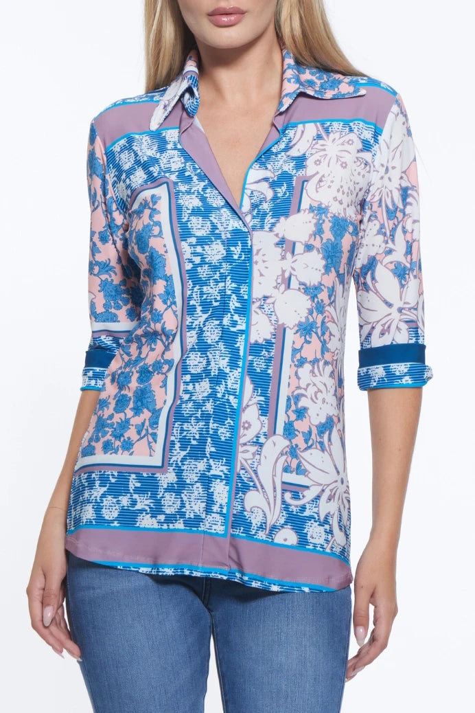 Tomas Liberty Print Collared V Neck Top