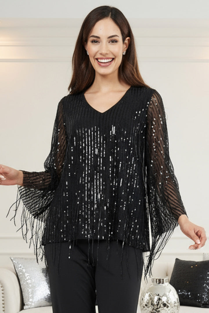 Luca Fringe Sequin V Neck Top