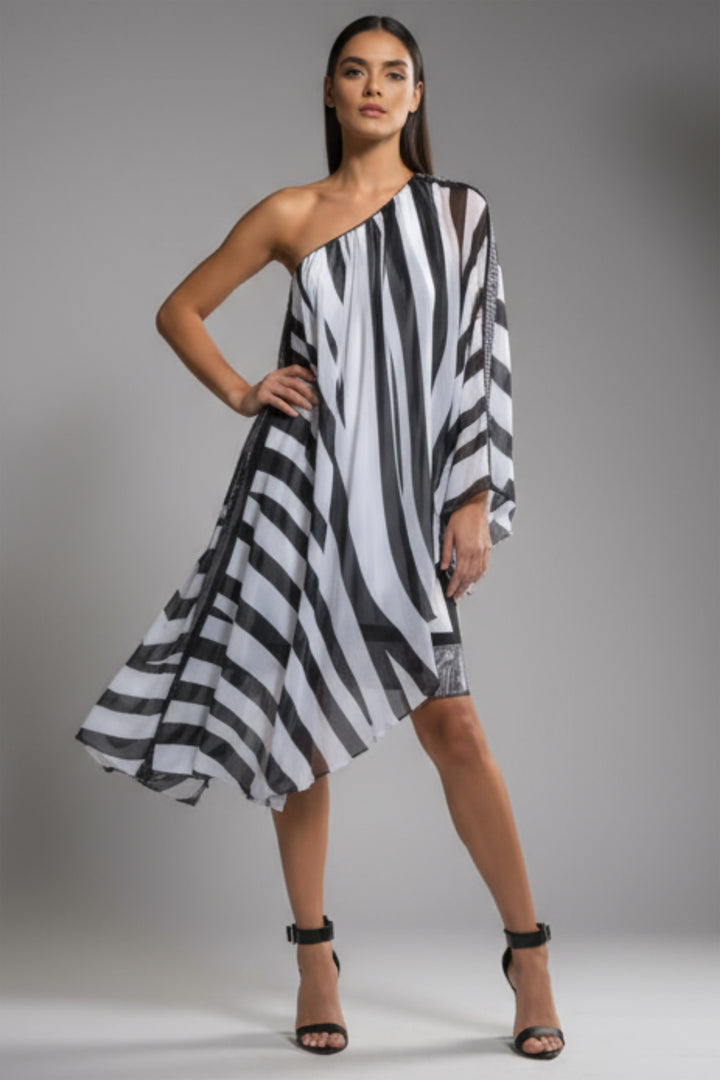Clarissa One-Shoulder Zebra Dress
