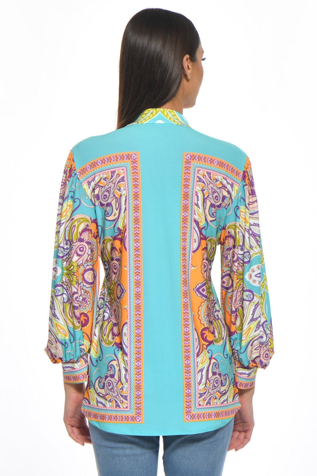 Perla Greece Print Mandarin Collar Blouse | Julian Chang - Top 4