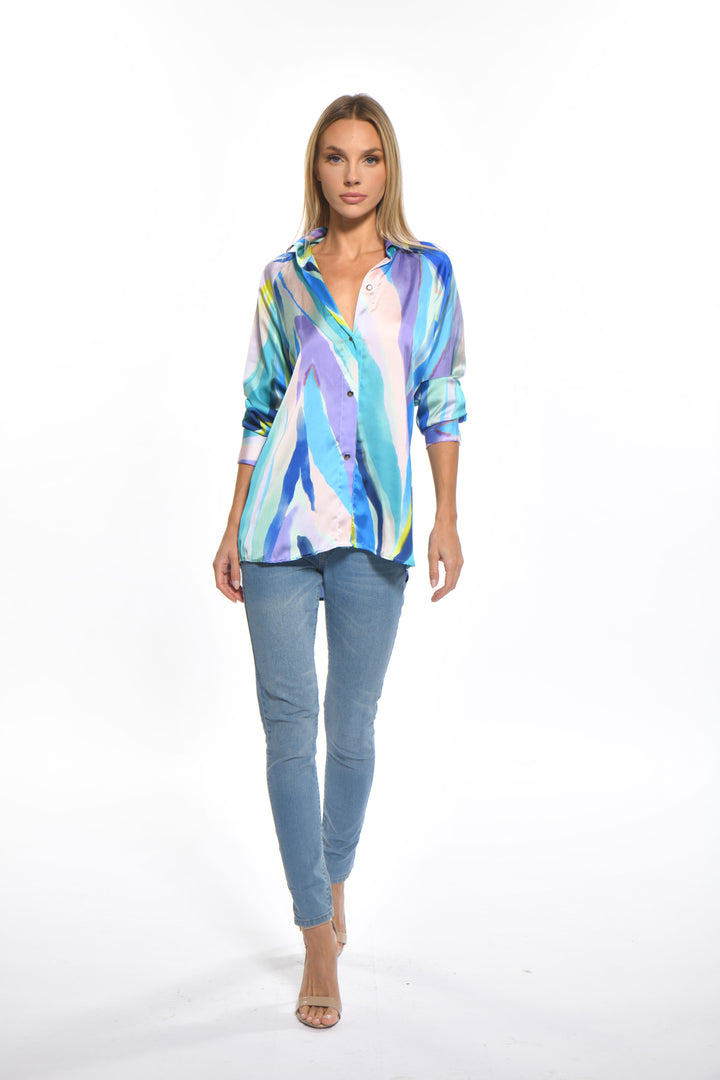 Junior Button-Down Silky Blouse