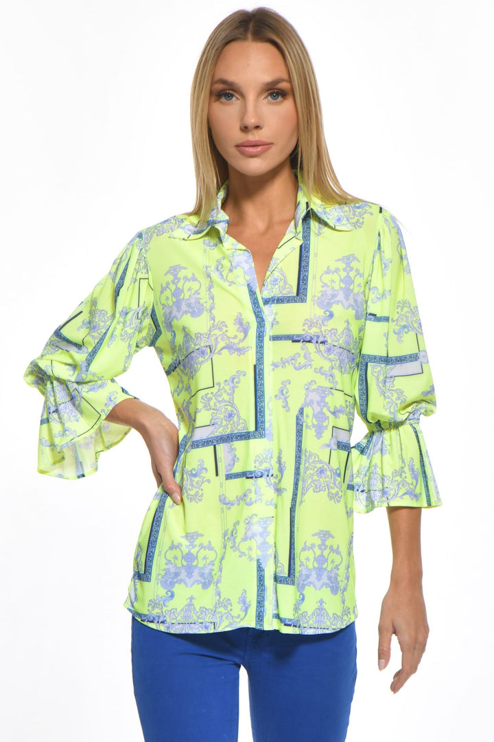 Oro Ruffled Sleeve Signature Print Top