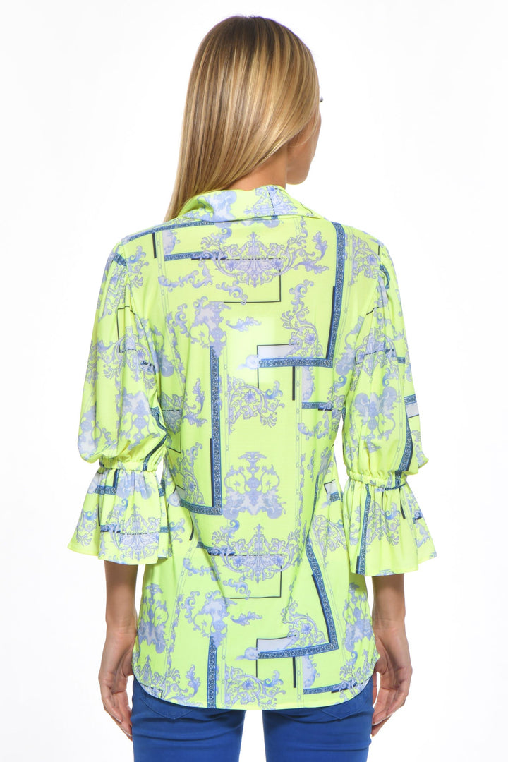 Oro Ruffled Sleeve Signature Print Top