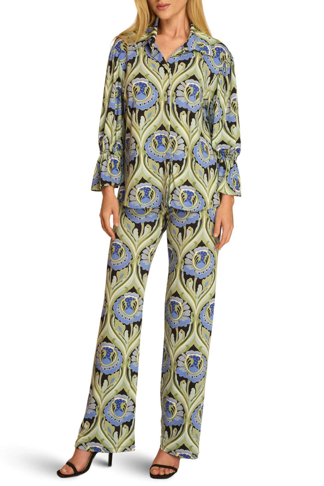 Oro Ruffled Sleeve Signature Print Top