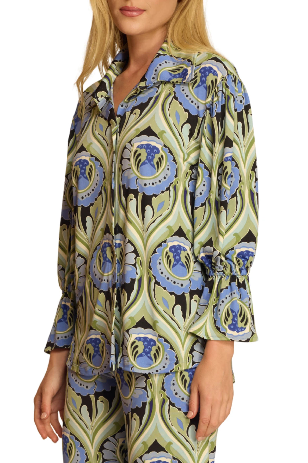 Oro Ruffled Sleeve Signature Print Top