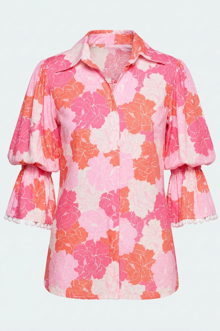 Oro Pom Trim Statement Sleeve Top