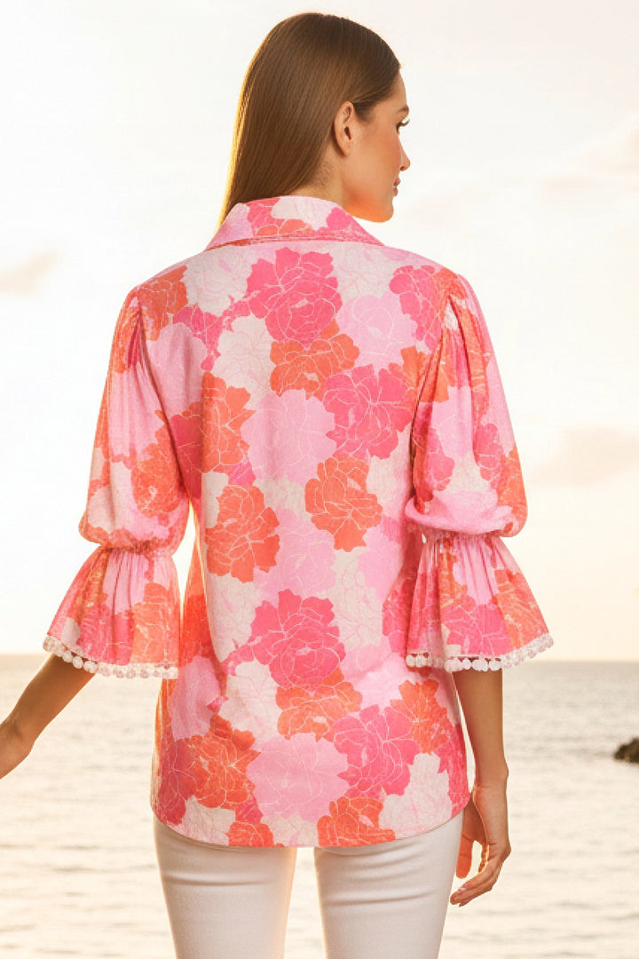 Oro Pom Trim Statement Sleeve Top