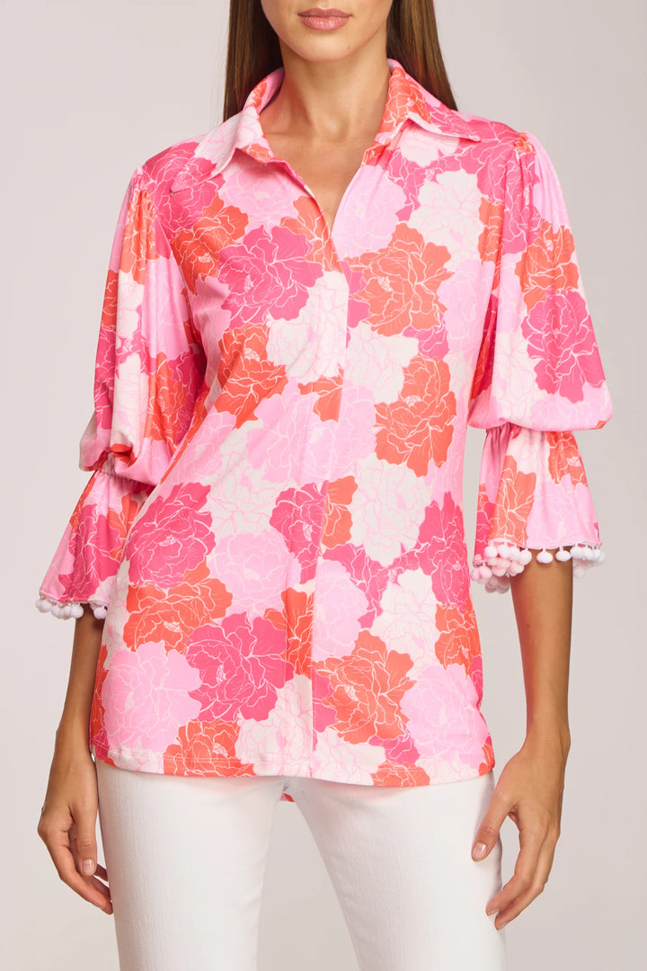 Oro Pom Trim Statement Sleeve Top