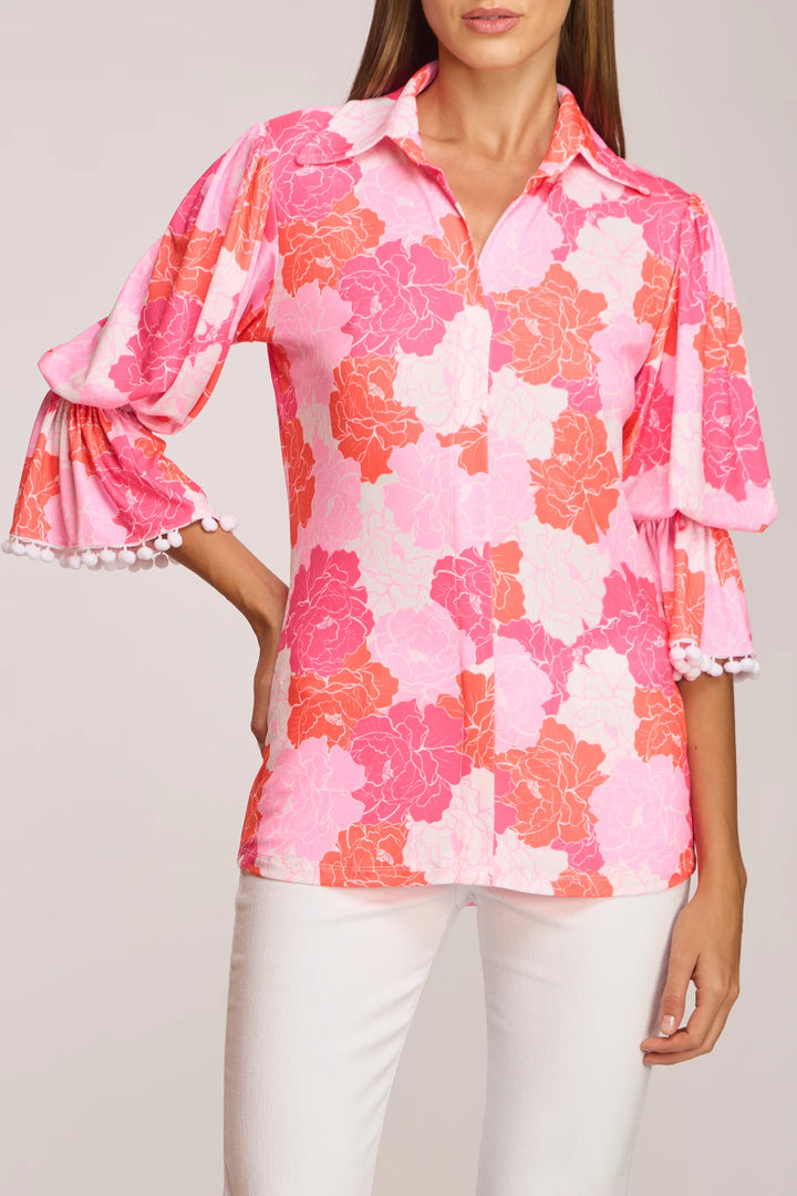 Oro Pom Trim Statement Sleeve Top