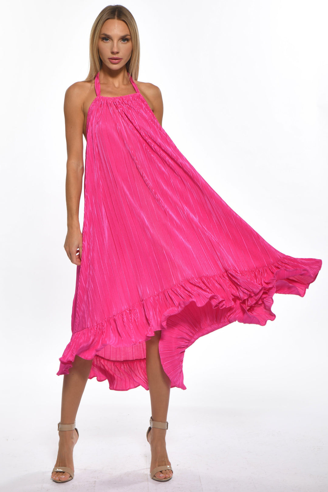 pleat swing dress Contrast Piping Bow Neck Button Decor Pleated A Line Swing Dress For Women 2026