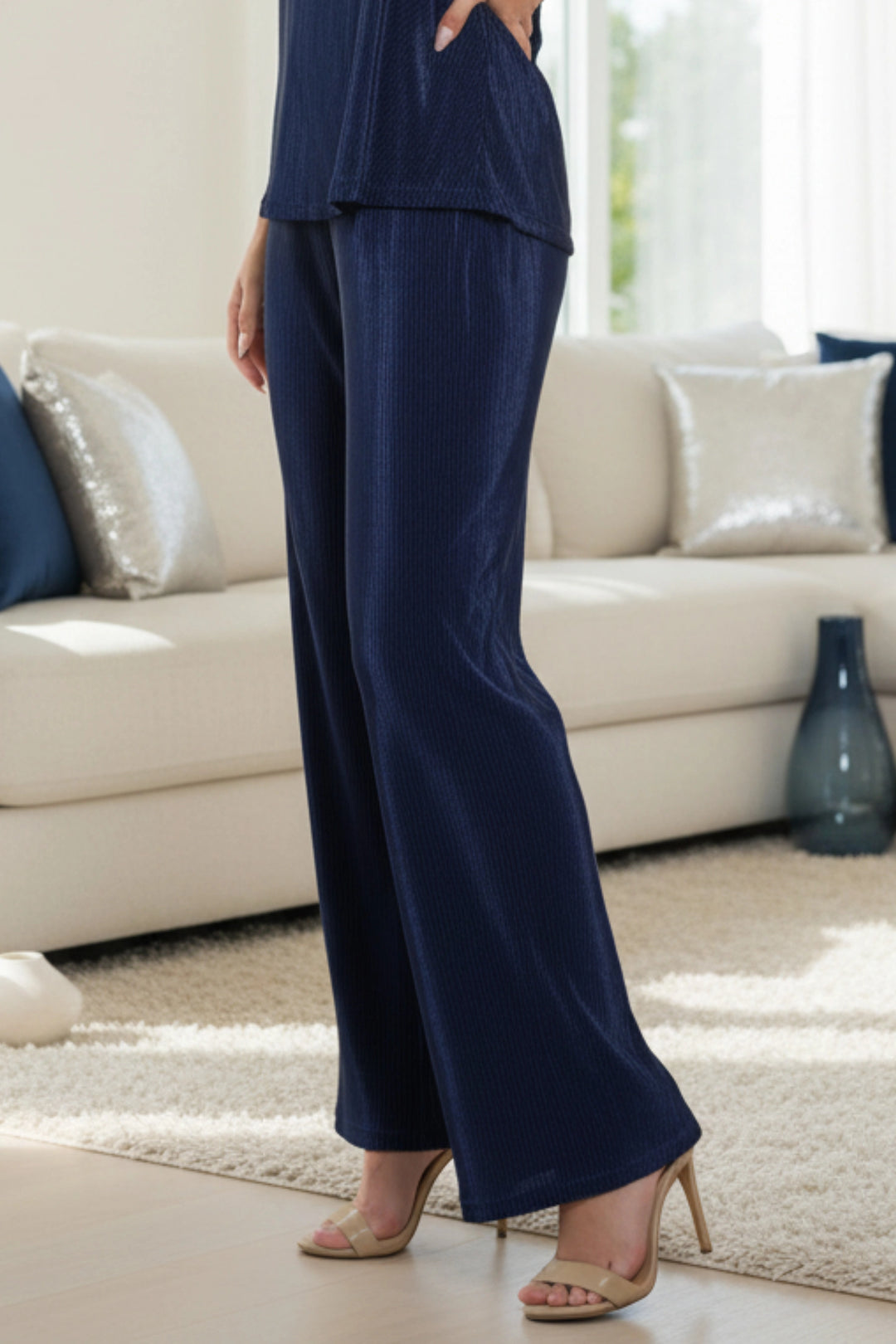 Vicky Ultra Soft Luxury Plissé Pants - Navy Side