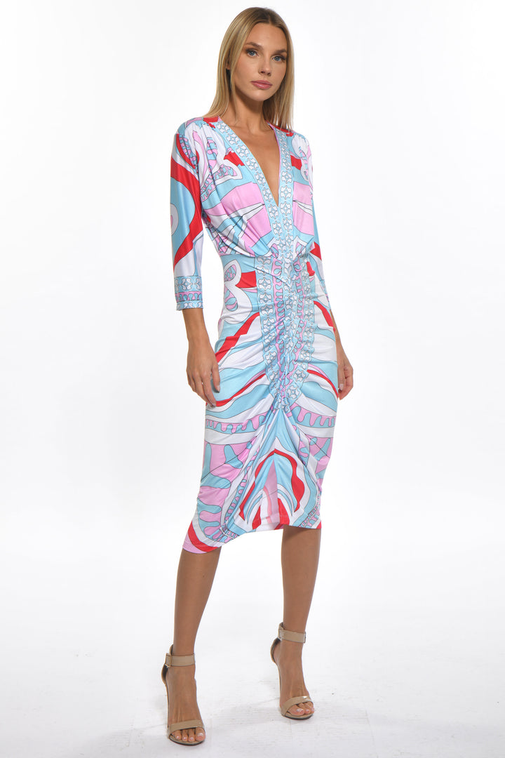 The "Dress" Deep-V Ruched Midi Dress
