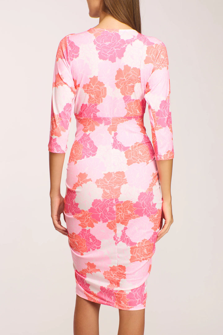 Back view of Valeri Dress with 3/4 sleeves and smooth fit.