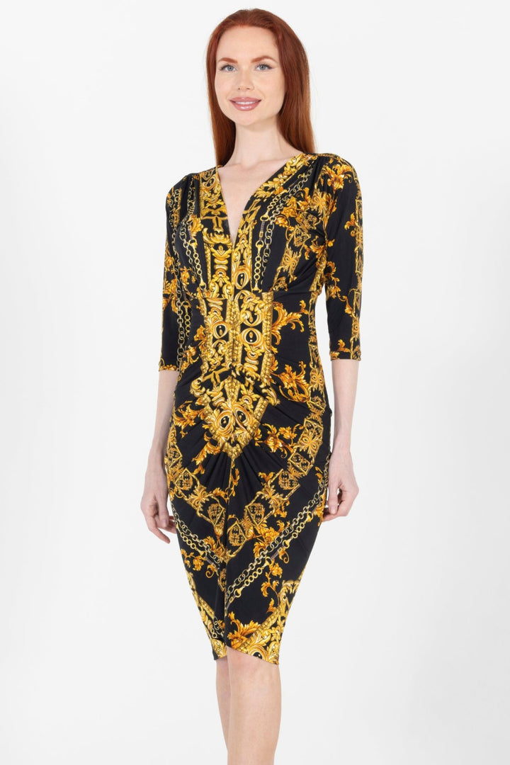 Versalles V-Neck Twist Front Midi Dress