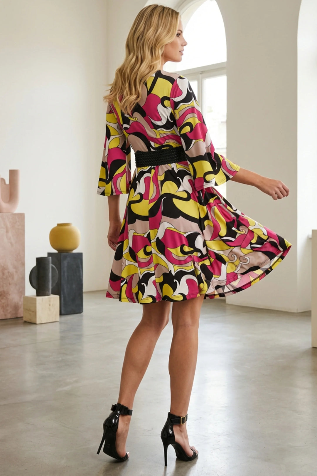 Corner Delight V Neck Flare Dress