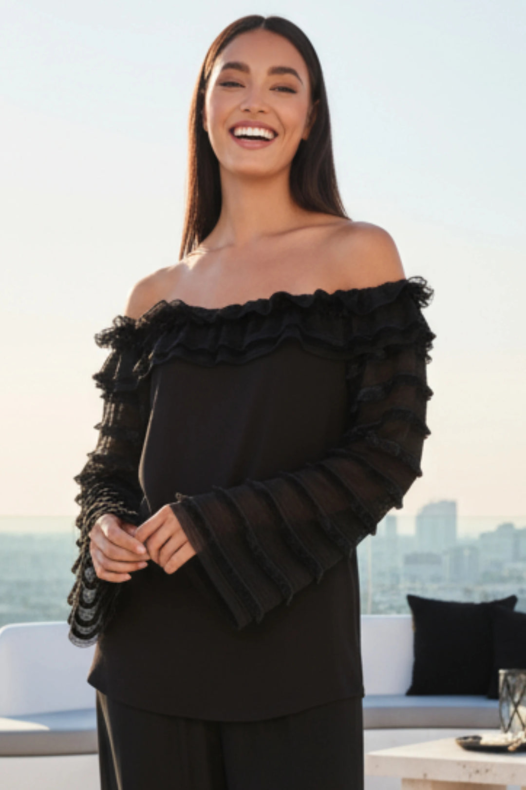 Clover Tiered Sleeve Off the Shoulder Top