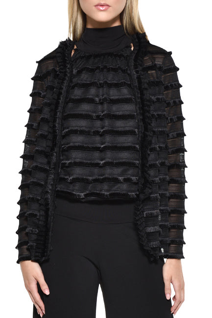 Fina Layered Sheer-Sleeve Evening Jacket