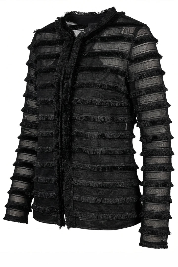 Fina Layered Sheer-Sleeve Evening Jacket