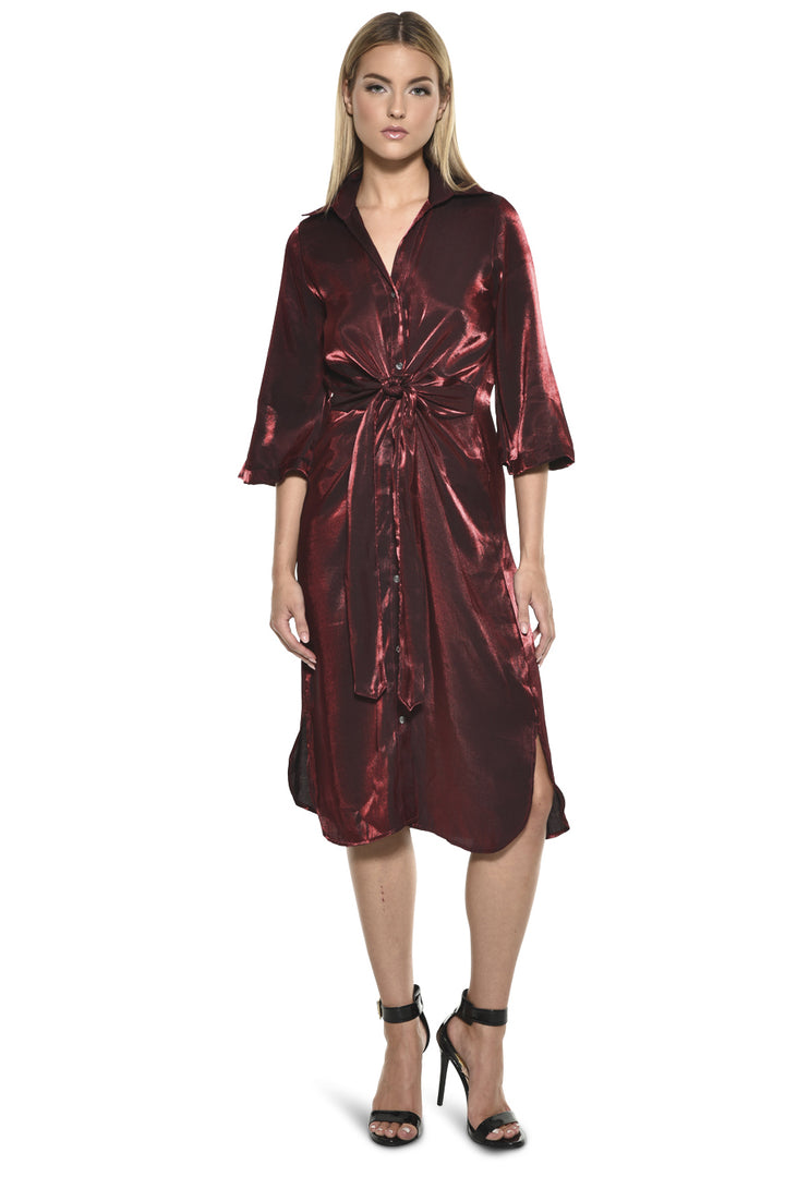 Jules Collared V Neck Tie Waist Midi Dress