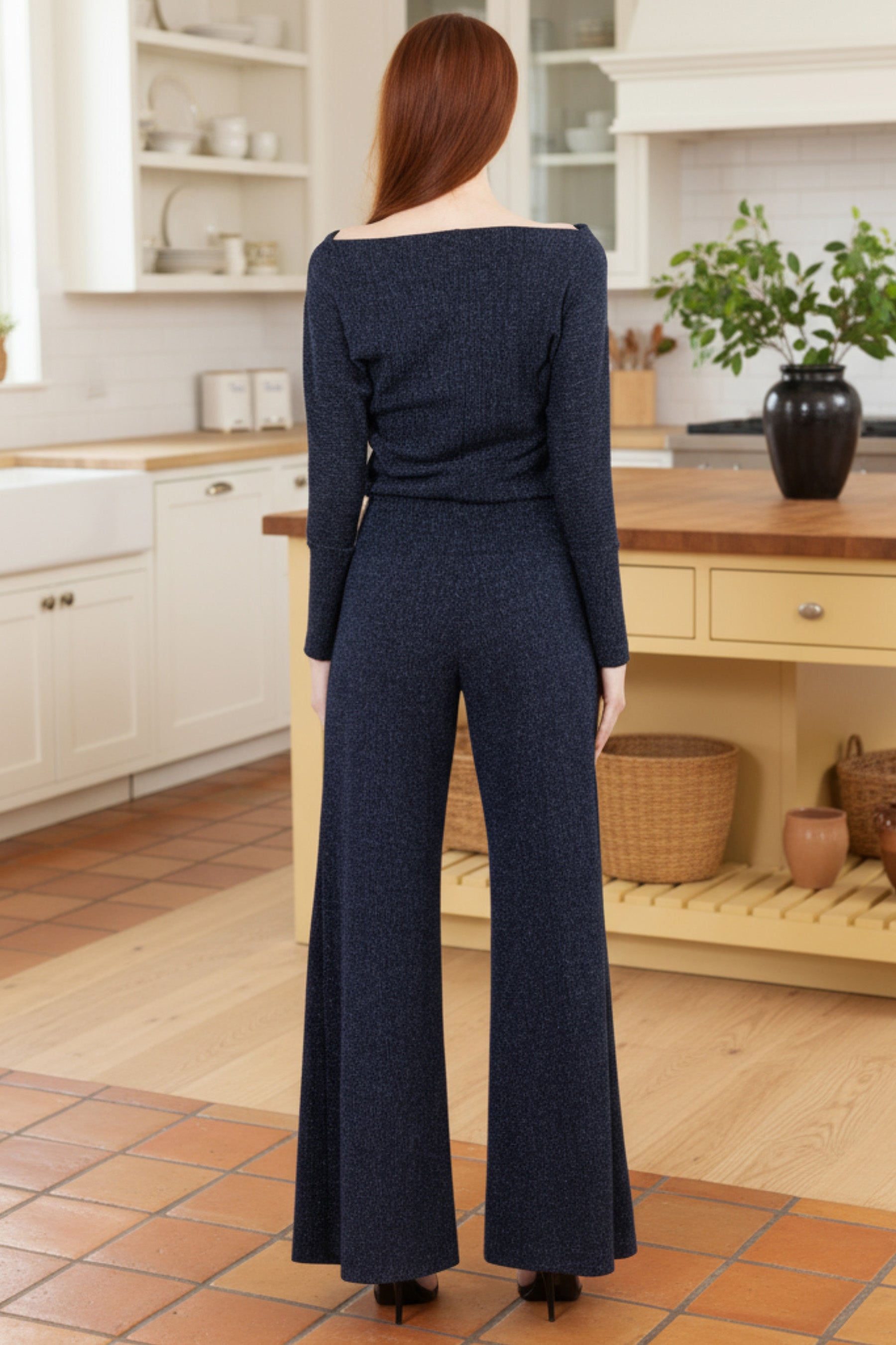 Midnight Mirage Drape-Neck Wide Leg Jumpsuit | Julian Chang