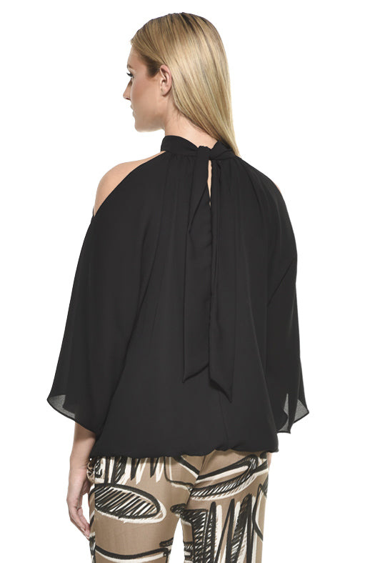 Ausi Cold Shoulder High Neck Blouse - Black