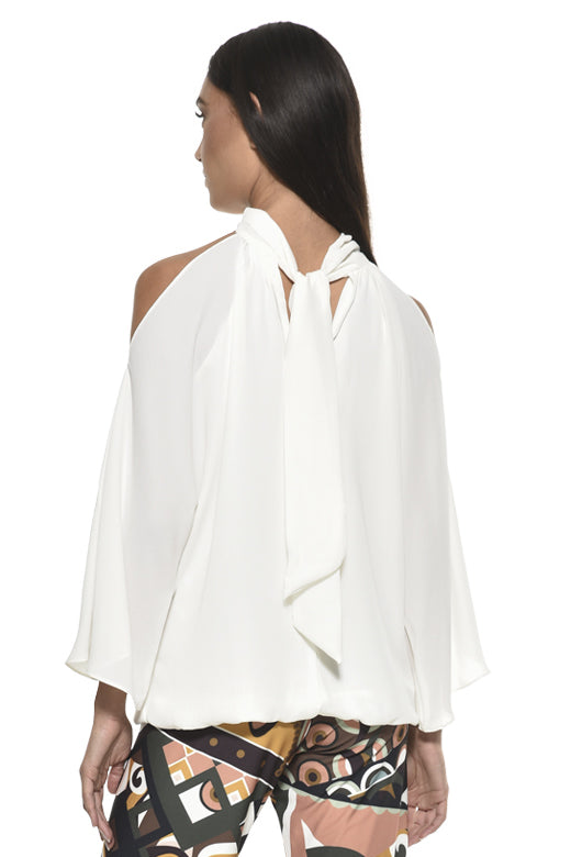 Ausi Cold Shoulder High Neck Blouse - White