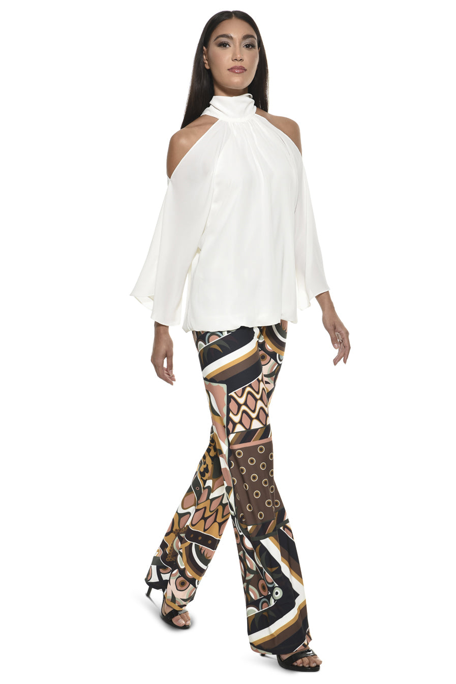 Ausi Cold Shoulder High Neck Blouse - White