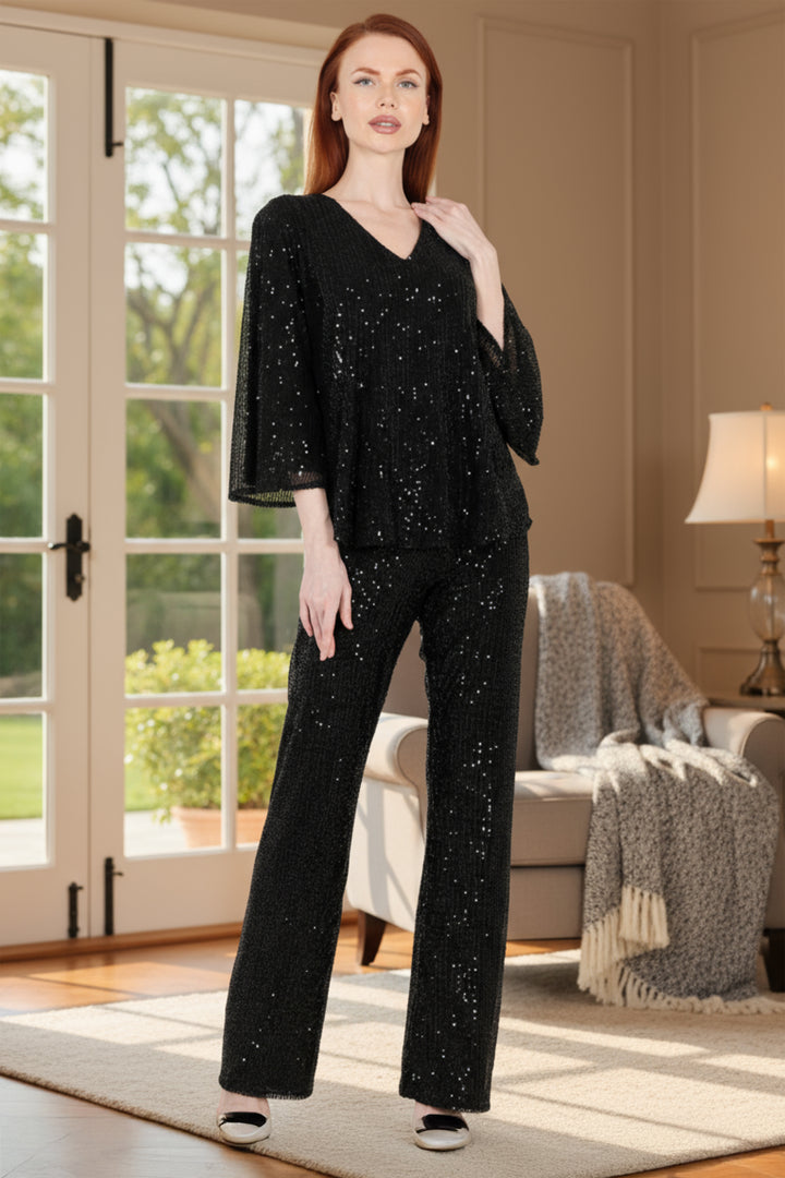 Aldi Sequin Flare Sleeve V Neck Top