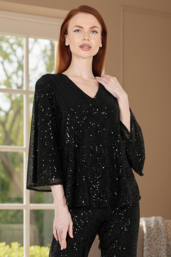 Aldi Sequin Flare Sleeve V Neck Top