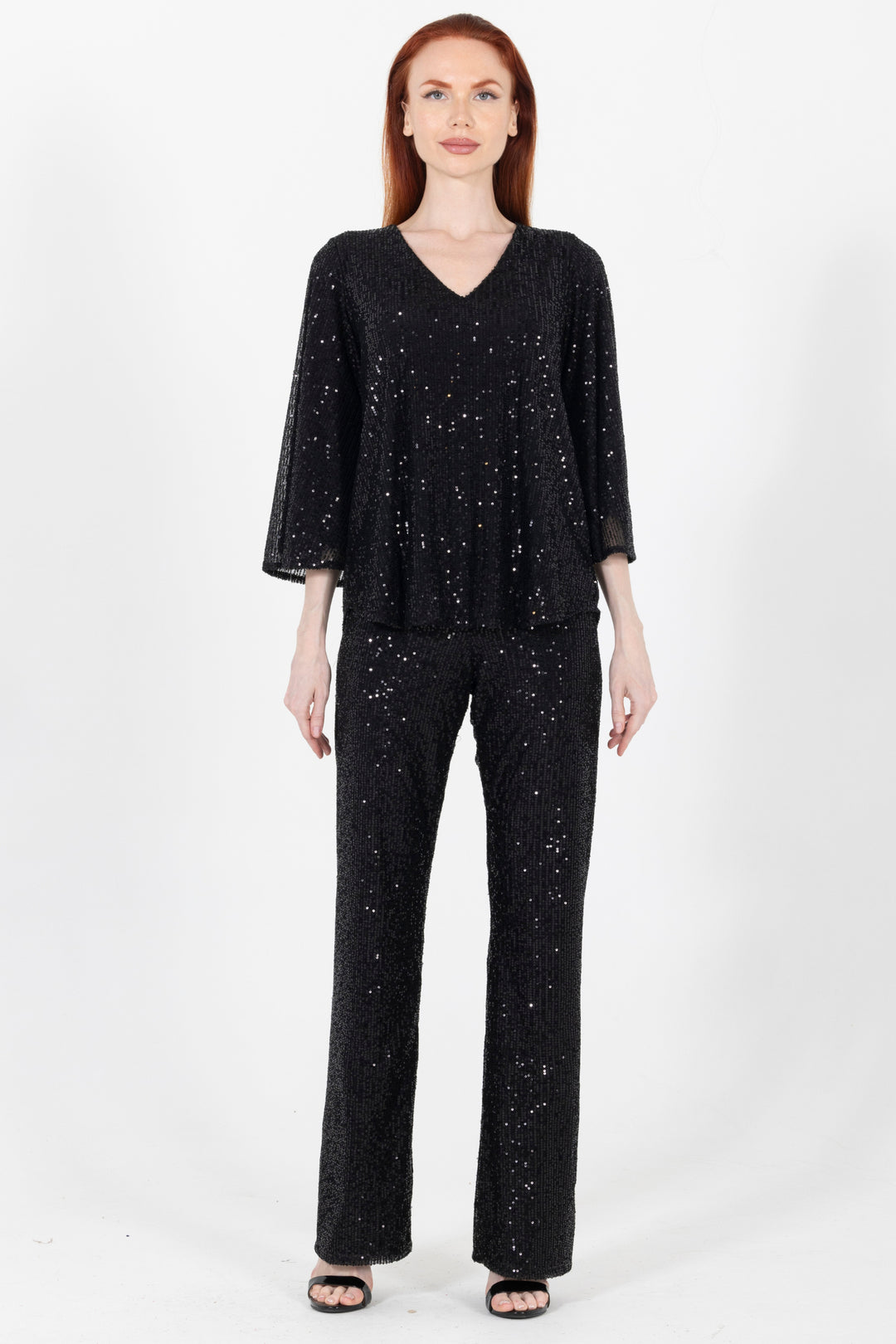 Aldi Sequin Flare Sleeve V Neck Top