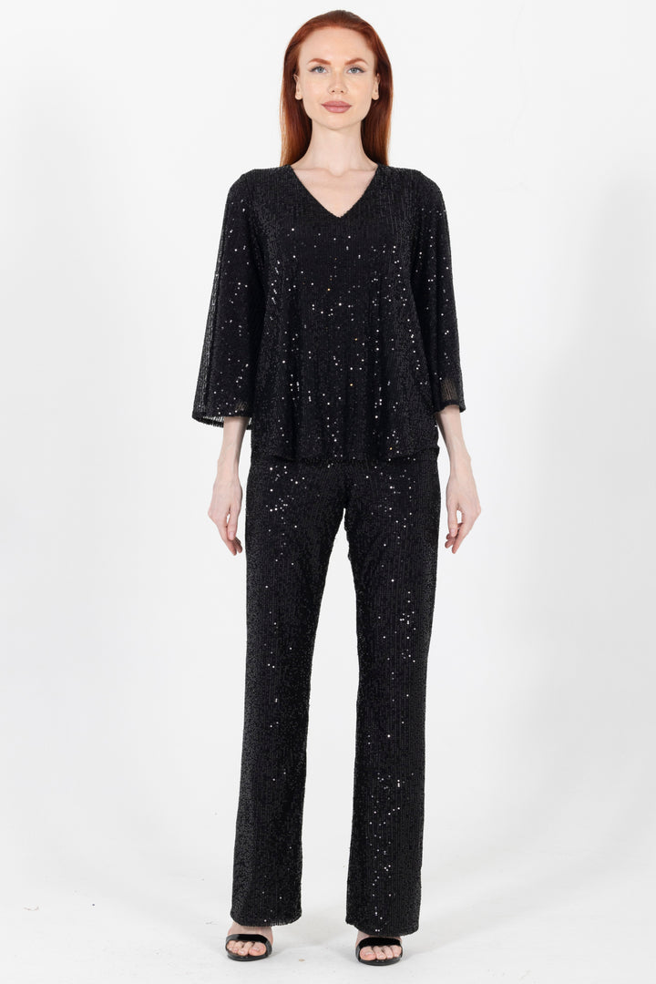 Aldi Sequin Flare Sleeve V Neck Top